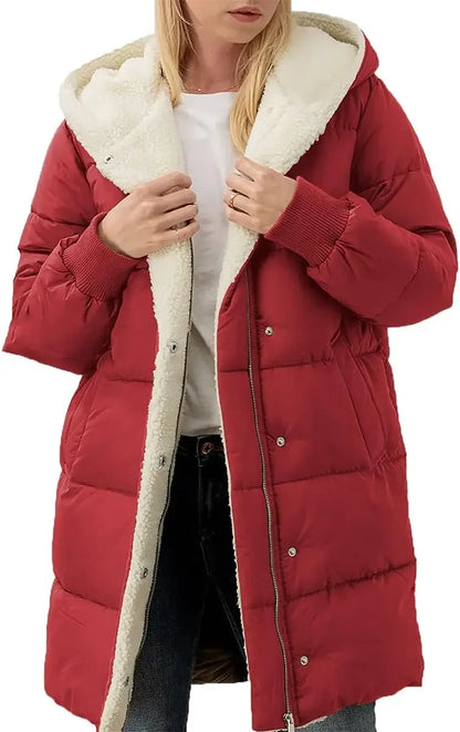 Women's Winter Warm Coats Sherpa Fleece Lined Long Hooded Puffer Jacket