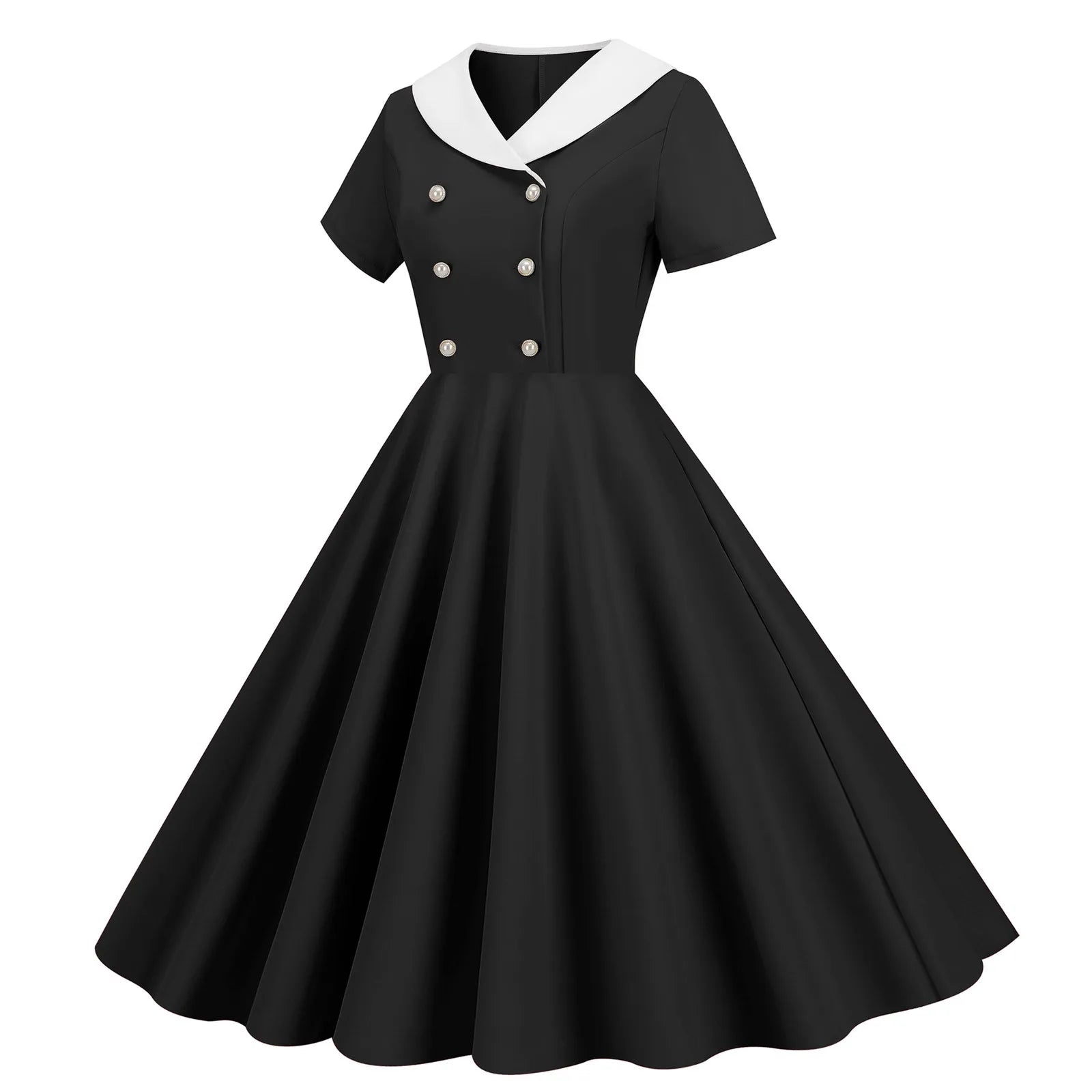 1950S Vintage 50S A-Line Evening Dress Short Sleeves V Neck Button Hig