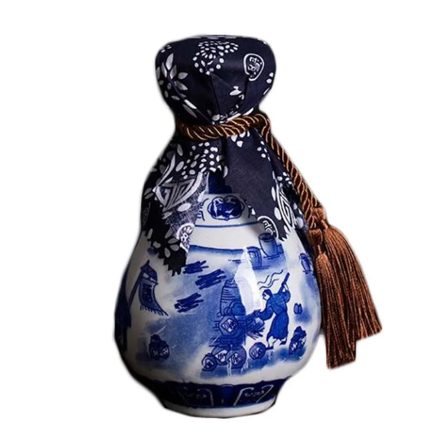 500Ml Blue And White Ceramic Wine Bottle Chinese Style Wine Jar Empty Wine Jug White Wine Vase Flask Flagon