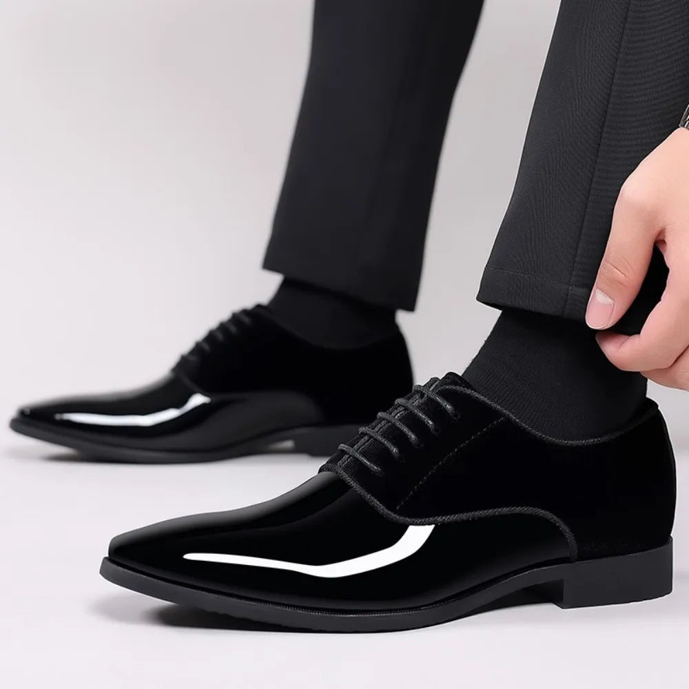 Men Oxford Shoes Lace up Formal High Gloss Low Top Square Toe Suit Tuxedo Dress Shoes for Business Casual Shoe for Men