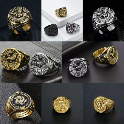 Retro Us Military National Emblem Eagle Rings For Men Stainless Steel Marine Corps White-Headed Sea Eagle Jewelry Warrior Gifts