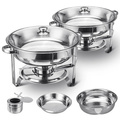 2Pcs  4L Catering Buffet Set Food Chafing Dishes Stainless Steel Chafer Buffet Water Pan Fuel Holder And Lid For Catering Warmer