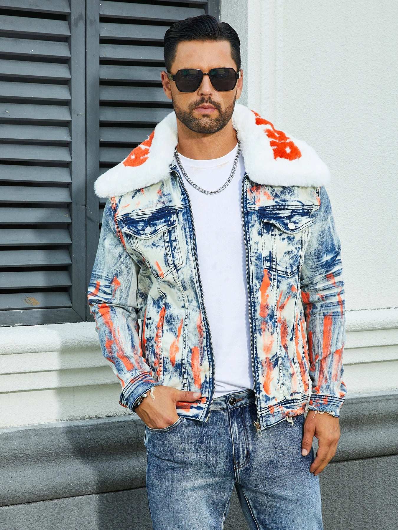 Men's Fashion Stretch Jacket, Full Stripe Print, Fashion Wash, Patterned Bay, Suitable For Autumn And Winter Season-RSM-FABEMALC