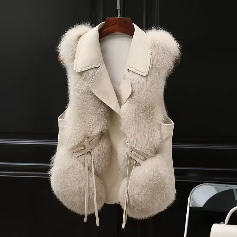 Faux Fur Plush Vests Women Loose Sleeveless Waistcoats Female 2024 New Autumn Winter Fashion Outwears Lady PU Leather Fur Vest