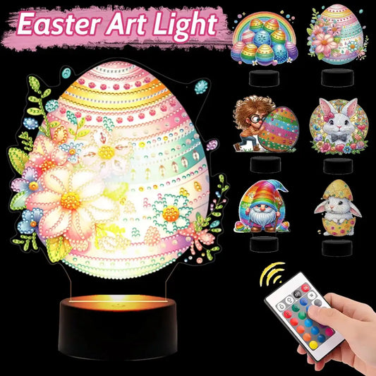 DIY Diamond Painting LED Night Light Gnome Egg Rainbow Eggs Flower Egg Bunny Egg Boy Egg Bunny Night Lamp for Easter Gifts