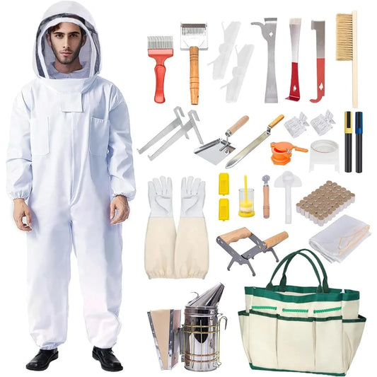 HOME 31-Piece Beekeeping Supplies Kit - Complete Tools Set with Protective Suit, Smoker & Marking Pen