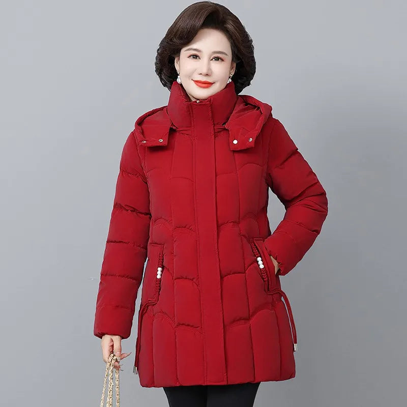 Women Winter Thickened Jackets Down Cotton Parkas Hooded Quilted Long Pockets coat Middle aged Female Overcoat