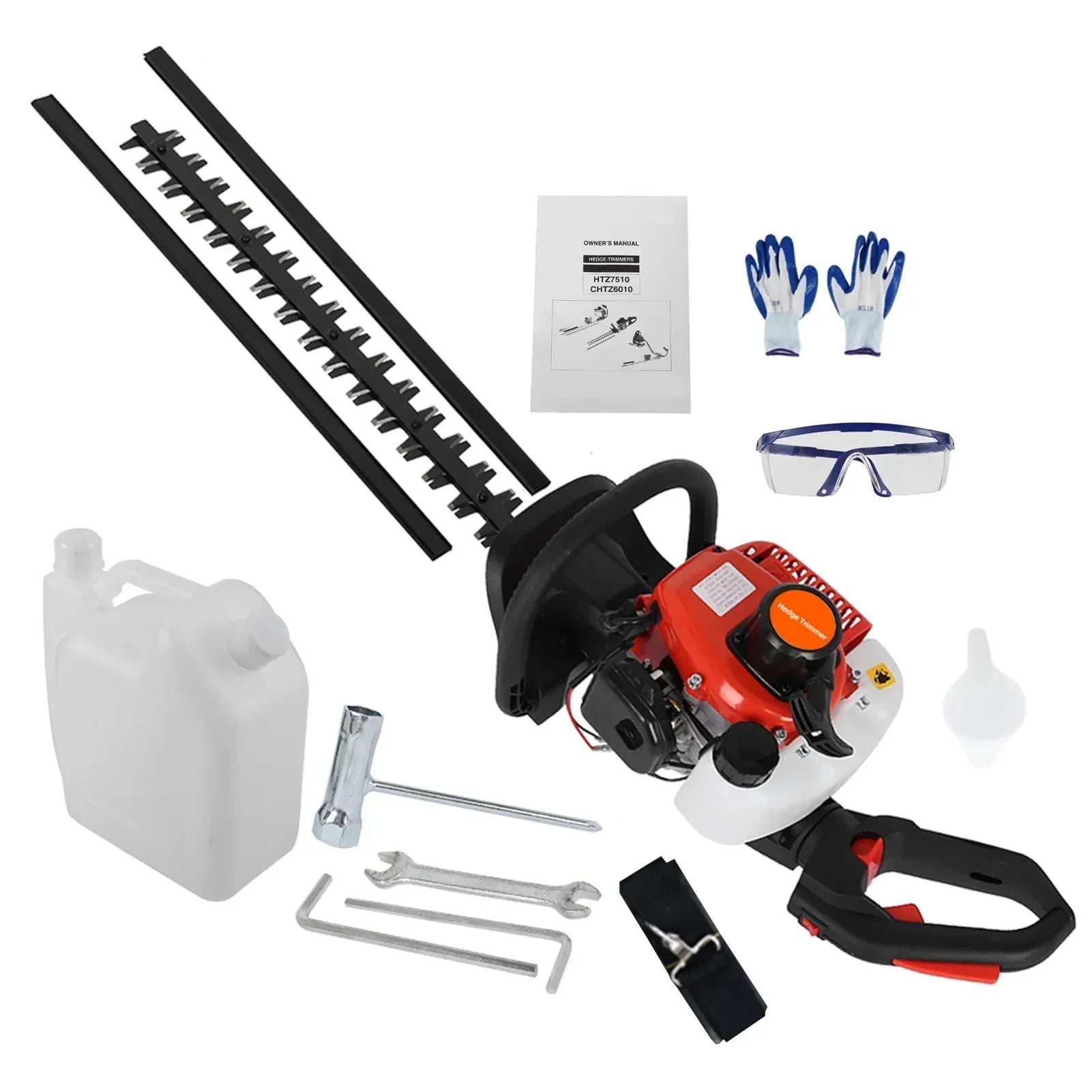 1 Set 24 Inch Fuel-efficient Low Voice High-Powered Hedge Trimmer Double Side Blade 26cc Gas Bush Cutter