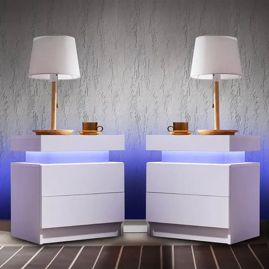 Nightstand Set of 2 LED Nightstand with 2 Drawers, Bedside Table with Drawers for Bedroom Furniture, Side Bed Table