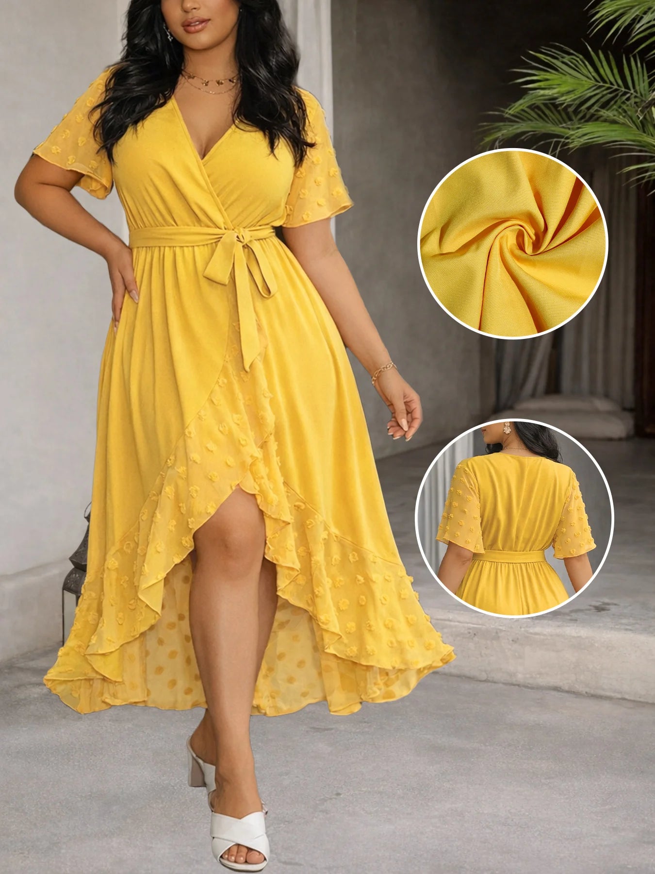 Women'S Plus Size Summer Midi Dress “ Flowy V-Neck, Tie Waist, Casual Vacation & Travel Dress