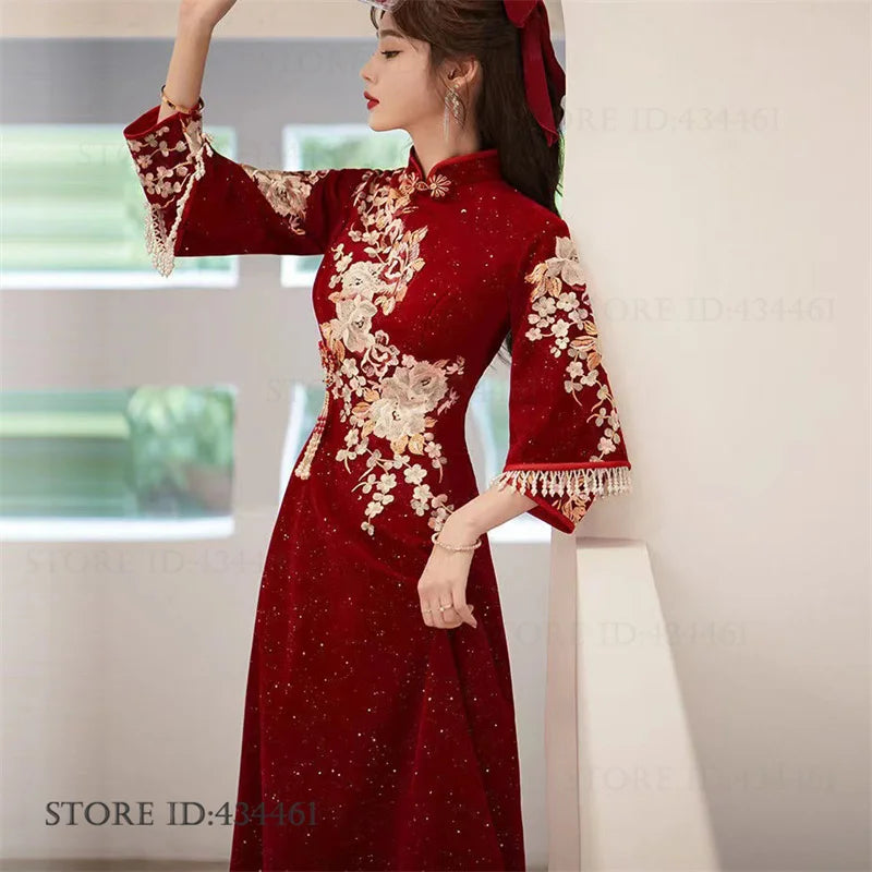 Plus Size Female Cheongsam Vintage Classic Qipao Evening Party Dress Elegant Chinese Bride'S Wedding Party Dress Cute Vestidos