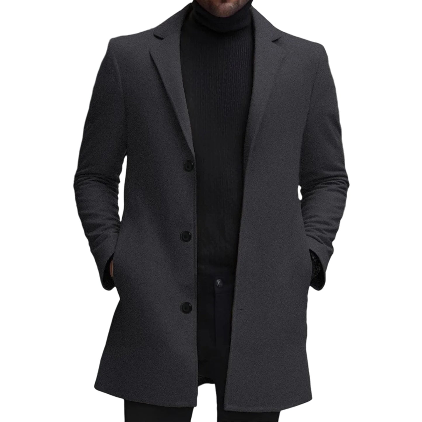 Men'S Classic Wool Blend Pea Coat “ Notched Lapel, Single Button Closure, Mid-Length Winter Jacket