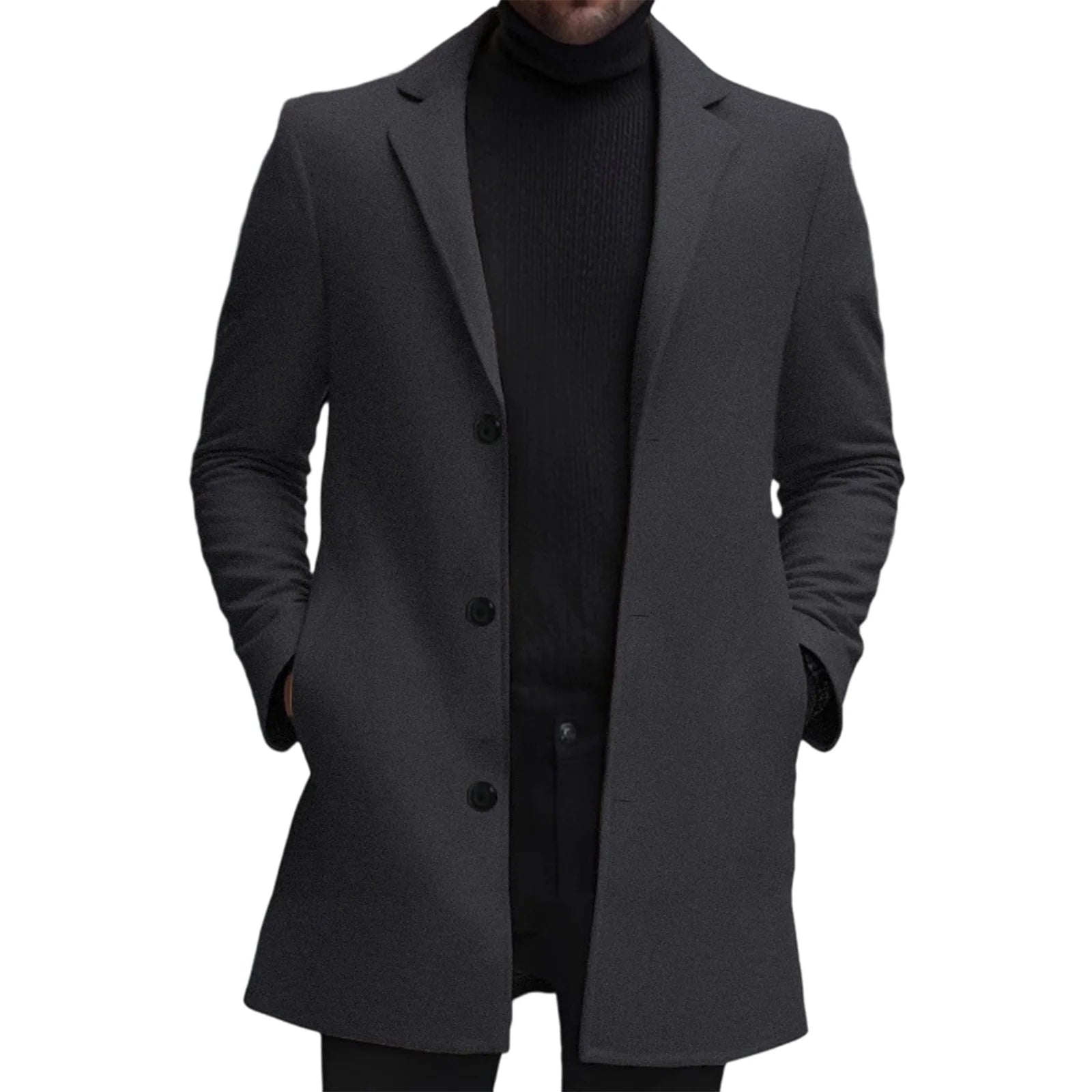 Men'S Classic Wool Blend Pea Coat “ Notched Lapel, Single Button Closure, Mid-Length Winter Jacket