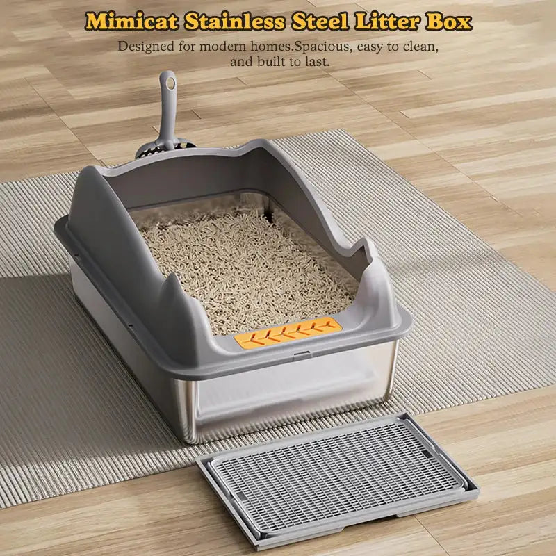 Stainless Steel Cat Litter Box With Lid, Xl Metal For Big Cats, Never Absorbs Odors, Non-Sticky, Easy Clean, Anti-Urine Leakage