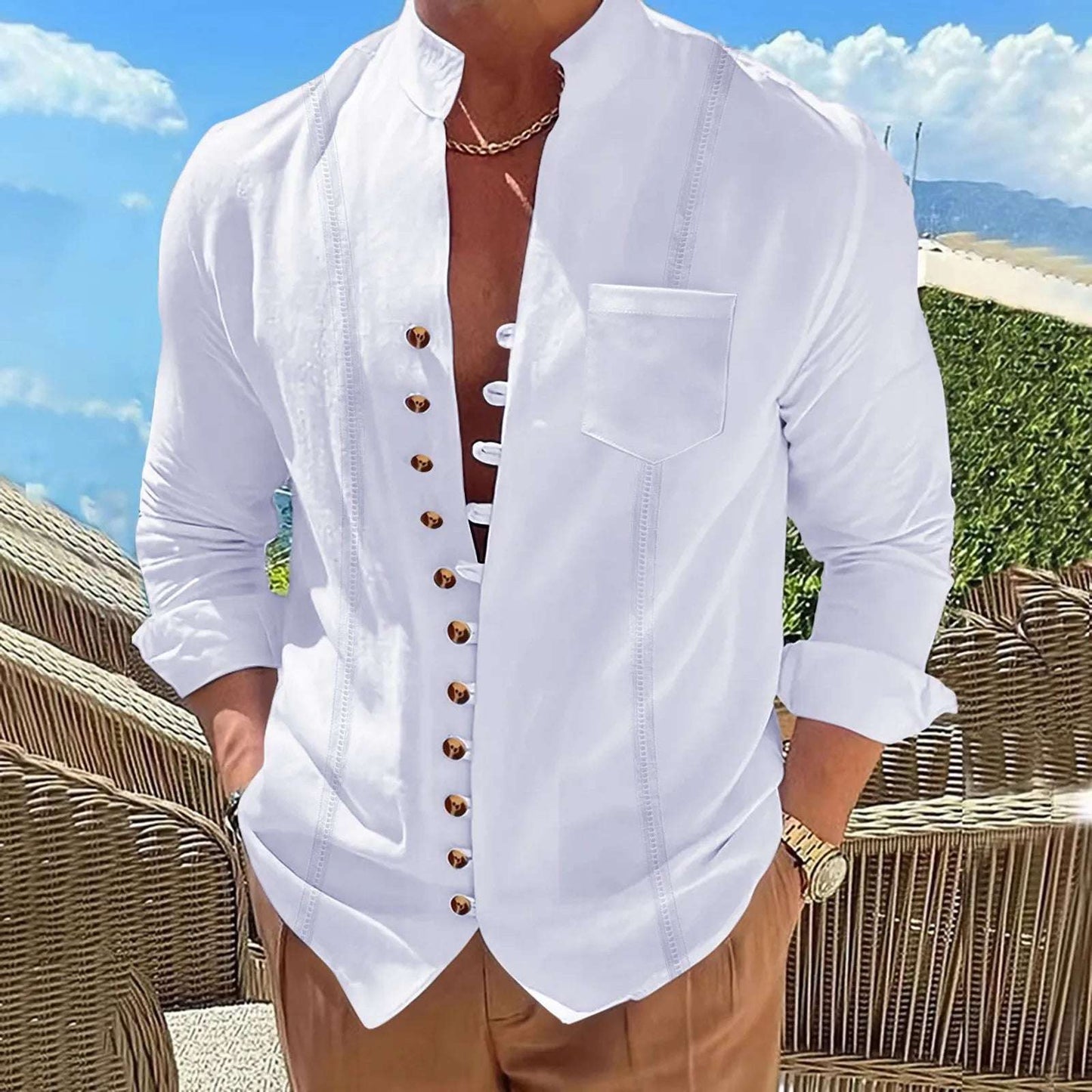 Men'S Digital 3D Printed Shirt | Stand-Up Collar Short Sleeve | Casual Fashion Top