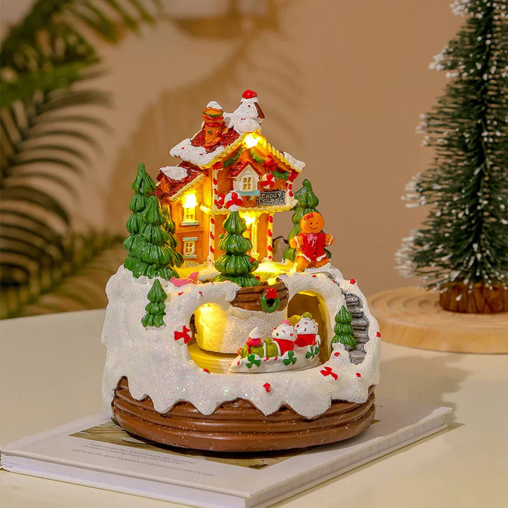 6.3inch Christmas Music Box Illuminated Music Resin House Ornament Rotating Winter Scene Gift for Kids for Bookshelf Restaurant