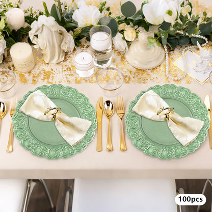 100Pcs Charger Plates Set,13 Inch Round Charger Plates, Charger Plate For Wedding Party Decoration
