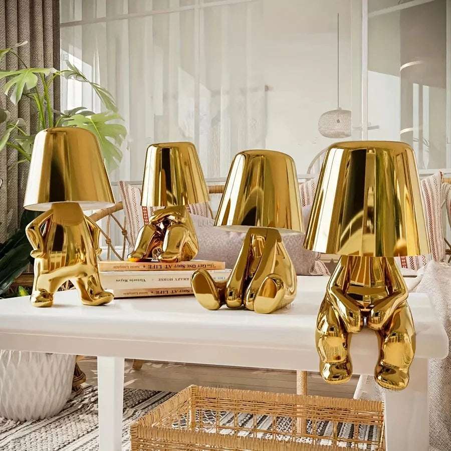 decoration 1pc Statue Golden LED Bedside Lamp With Touch Control, 3-Way Dimmable Modern Nightstand Light With USB Port, Plastic