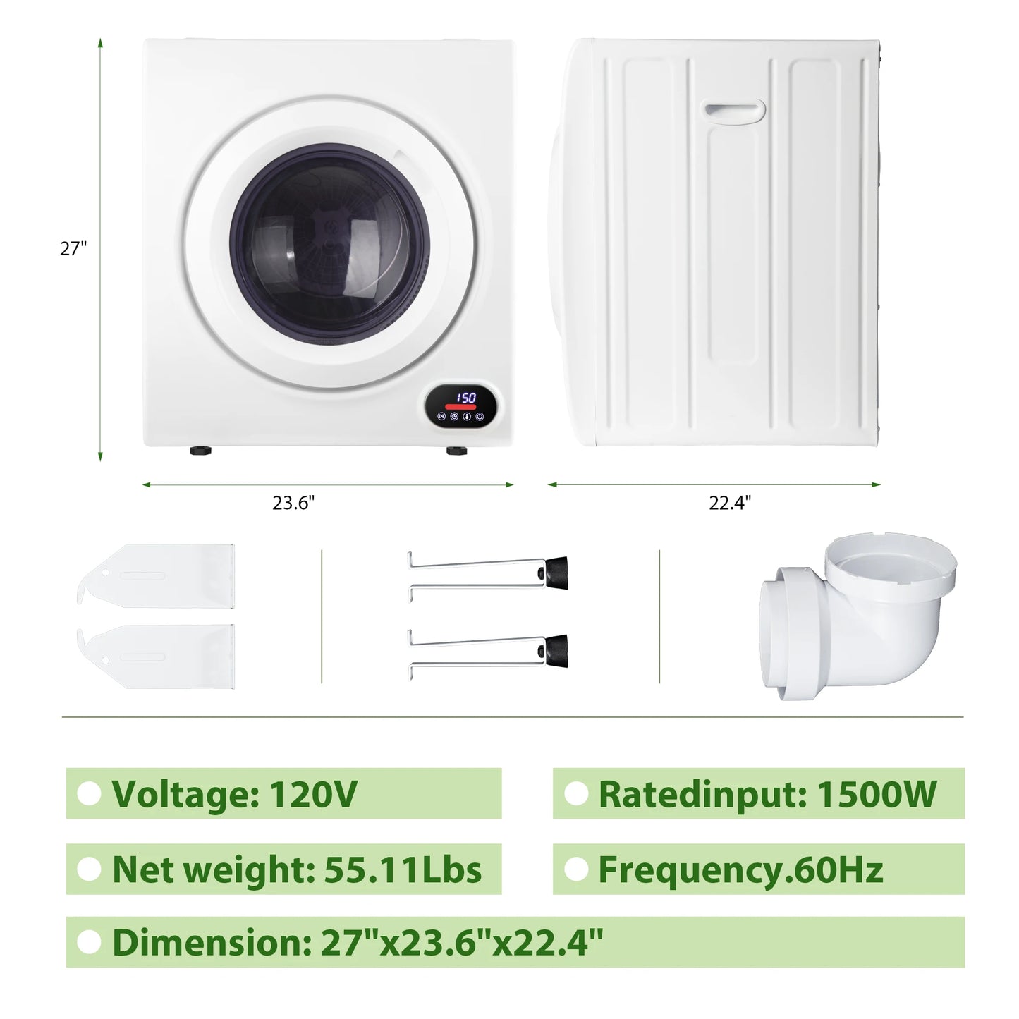 Portable Clothes Dryer,1.5/1.8/2.65/3.5 Cu.Ft,Small Dryer,Compact Dryer,Easy To Operate, Suitable For Apartment,Dormitory,Rv