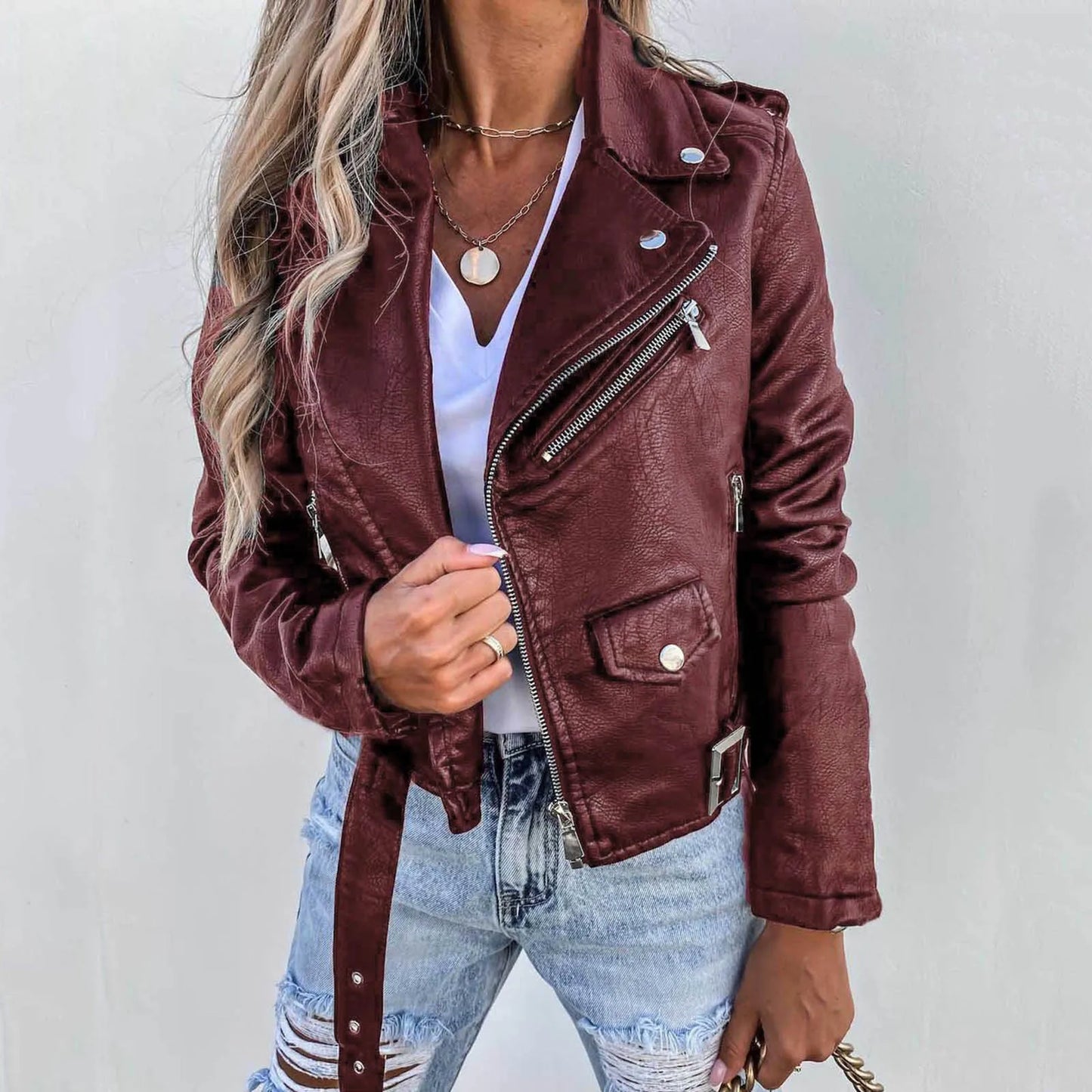 Black Pu Leather Coat For Women Autumn Winter Steampunk Lapel Collar Short Zipper Coat Autumn Winter Women'S Faux Leather Jacket