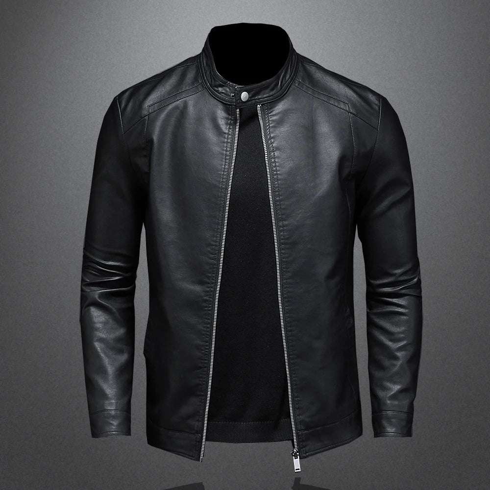 Spring Autumn Leather Jacket Mentand Collar Slim Pu Leather Jacket Fashion Mo