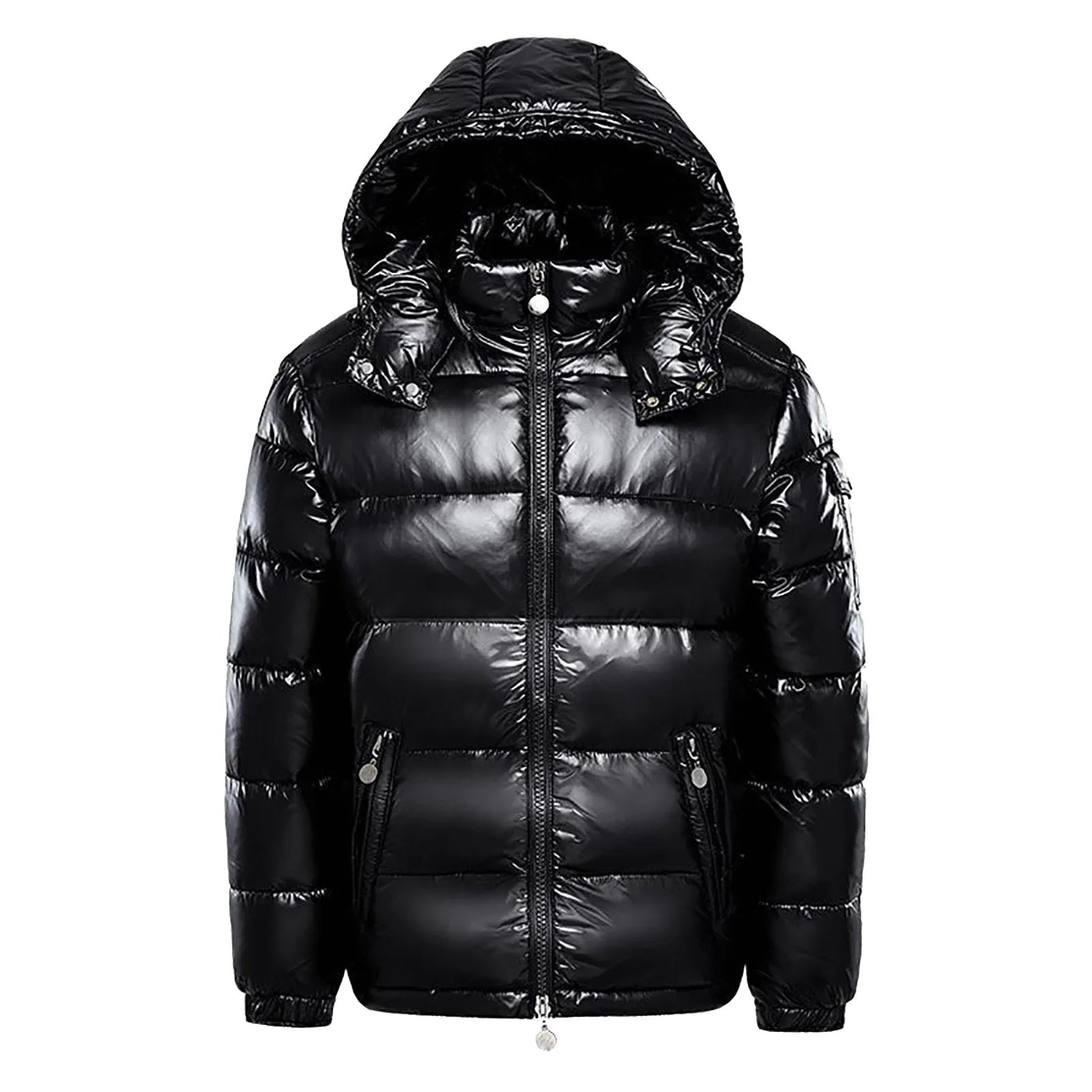 Men Down Jacket Black Glossy Unisex C Resistance Long Winter Jacket Hooded Thickened Warm Business Office Leisure Coat