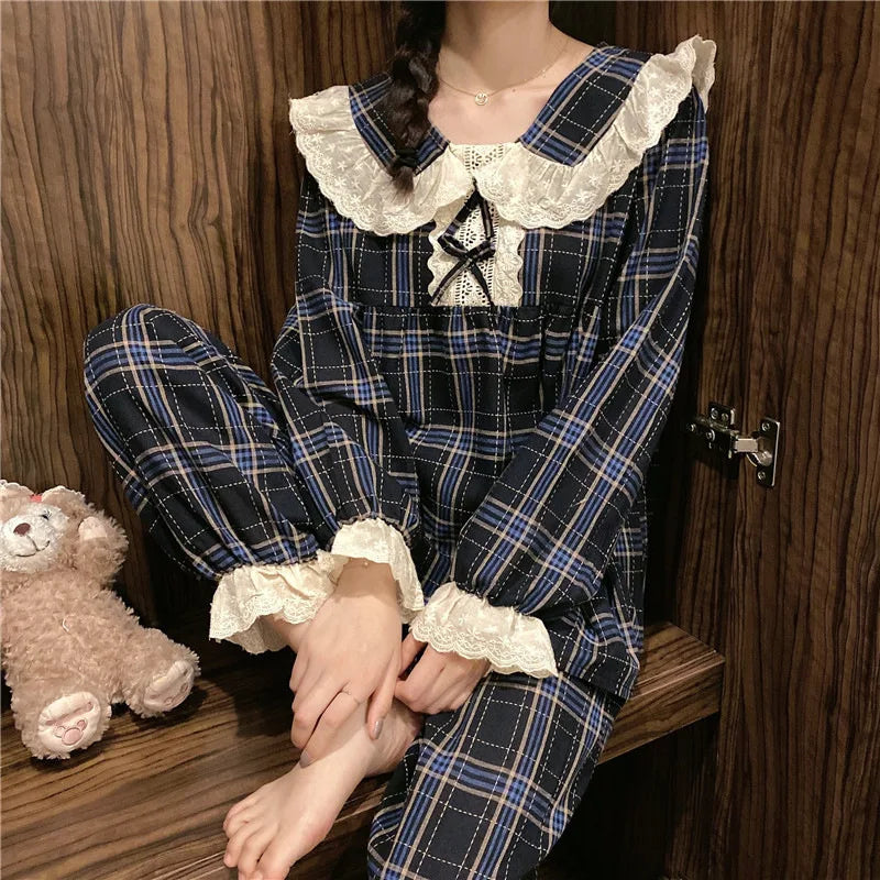 Spring And Autumn New Women'S Pajamas Homewear Suit Female Court Style