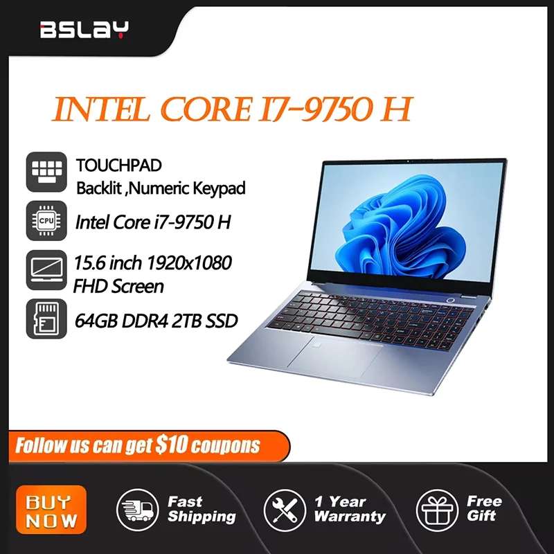 15.6" Gaming Laptop Intel Core I7-9750H 64GB RAM 2TB SSD DDR4 Win 11 5000mAH Camera  Unlocking Portable Computer