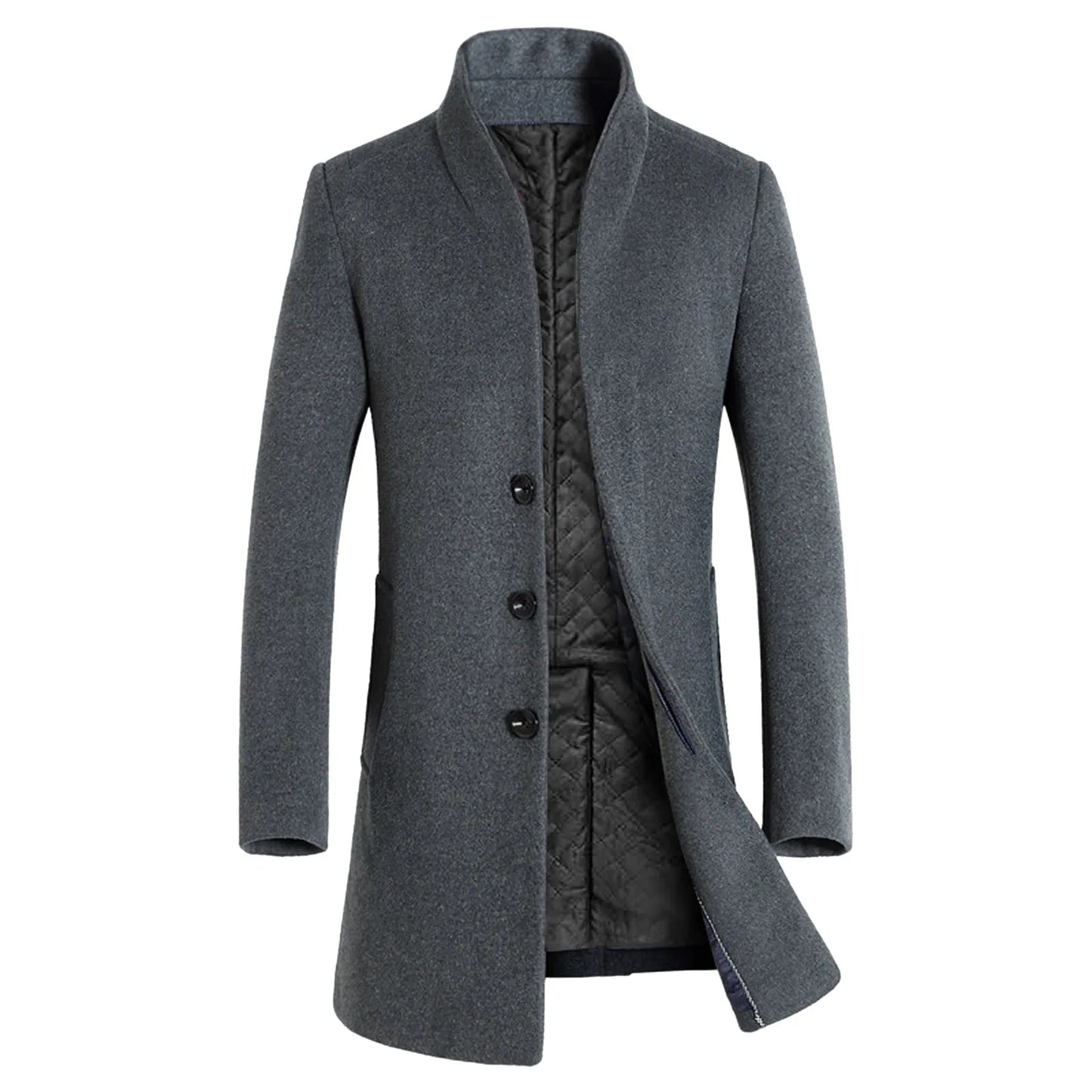 Men Coat Autumn Winter Mid-Length TrenJackets Casual Solid Single Breasted Long Sleeve Lapel Collar Overcoat Male Slim Jacket