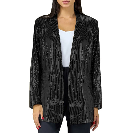 Fashion Sequin Shinny Blazer Jacket For Women Elegant Open Front Glitt