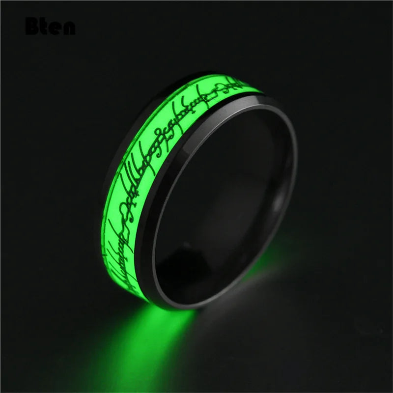 Bten Luminous Ring Black Fashion Man Minimalist Stainless Steel Ring Glowing Ring Couple In The Dark Jewelry Black Domineering