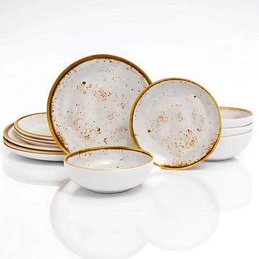 12Piece Dinnerware Set, Melamine Dishes Set With Bowls And Plates, Nonbreakable And Lightweight Dinner Service For 4, Grey Swirl