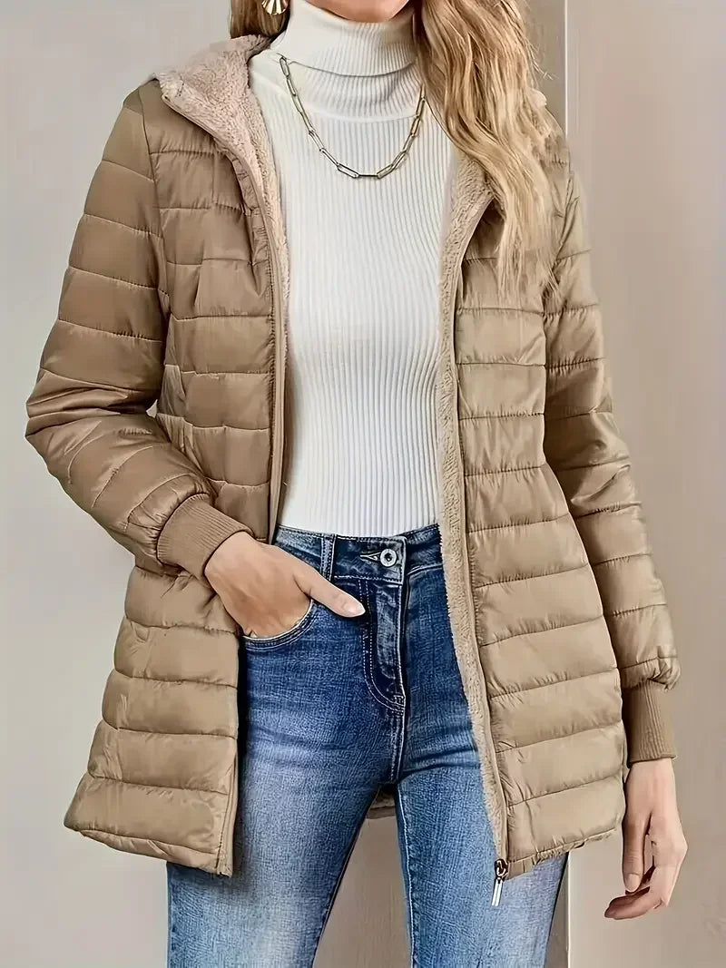 Autumn Winter Mid-Length Women'S Down Jacket - Fashion Warm Knitted Hat Design White Duck Down Coat Cold Weather Slim Fit Parka