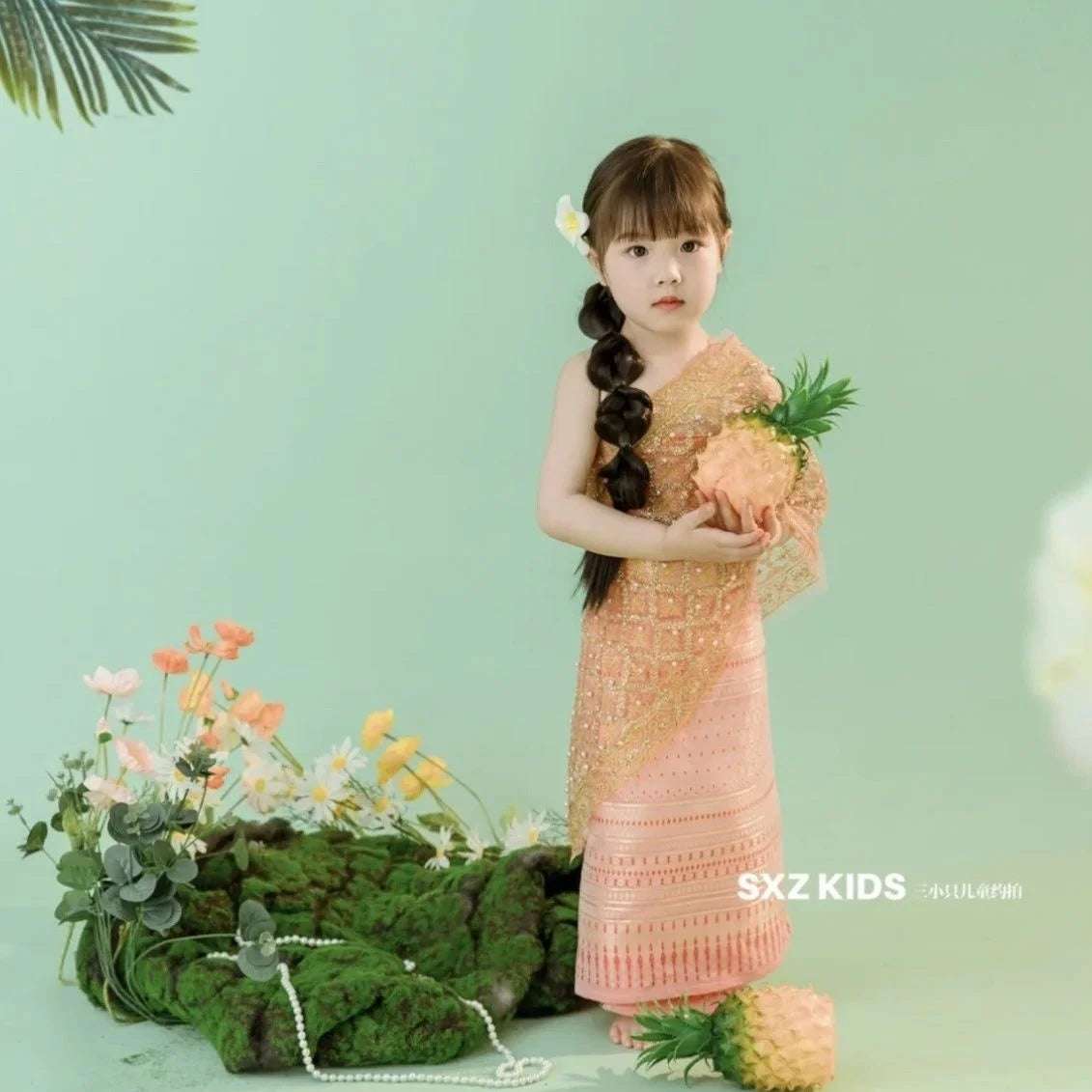 Thailand Myanmar children Dai clothing set Thai Traditional Clothing for girl Stage Performance National Outfit Ethnic Costume