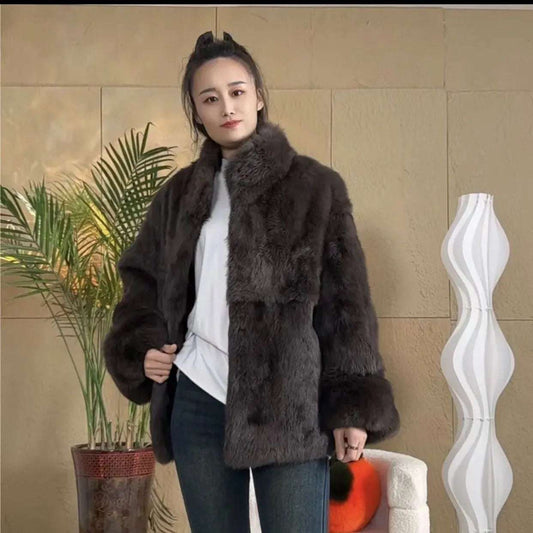 Fancy Rani Natural Fur Coat Women Winter Jacket Real Leather And Fur Bolero Women Clothing Female Outerwears With 2024 Black