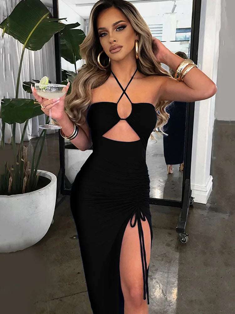 Sleeveless  Female Midi Backless Dresses Slim Night Club Party Women'S Dress Bodycon Vestidos Es Para Mujer
