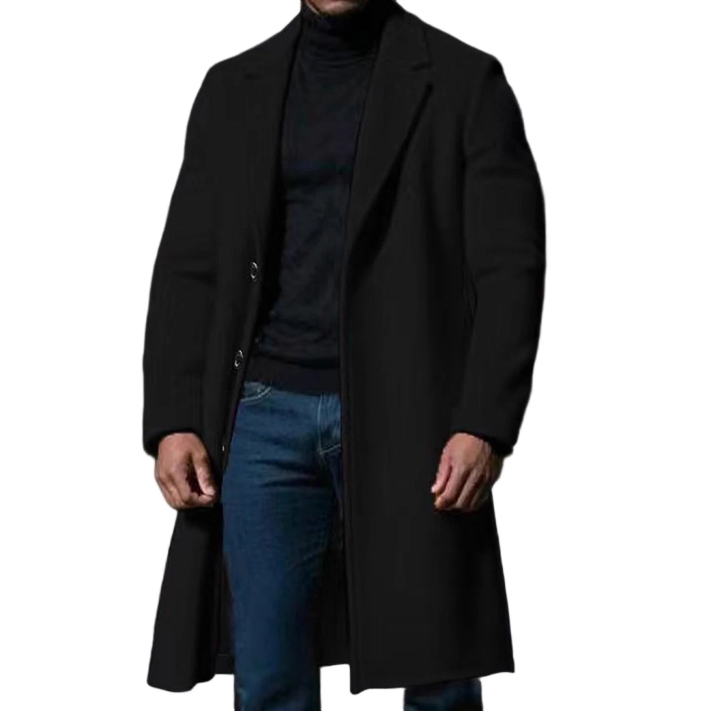 Men'S Classic Wool Blend Pea Coat - Notched Lapel Single Button Slim Fit Winter Overcoat