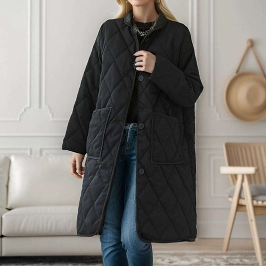 Women'S Solid Color Mid Length Vintage Quilted Jacket Loose Warm Fleece Jacket For Women'S Fashion Coats For Women'S Down Coat