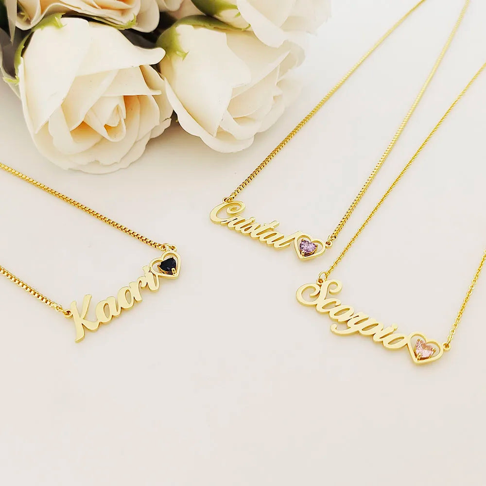 DODOAI Birthday Stone Custom Name Necklaces Prepossessing Stainless Steel Necklace with Heart Personalized Name Custom Jewelry