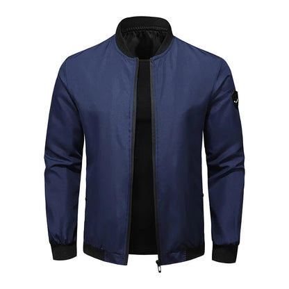 Men's Versatile Stand Up Collar Solid Color Baseball Jacket, Fashionab
