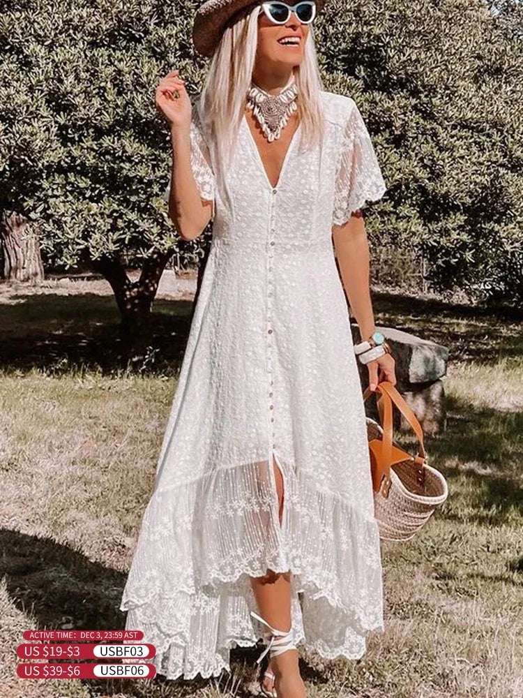 Women'S Evening Dresses Half Sleeve Hollow Out Party Dress Women'S  Deep V Neck Dress Fashion Commuting Office A Line Dress