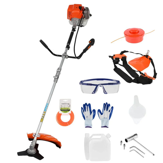 Gas String Trimmer, 52cc Weed Wacker Gas Powered, 2 in 1 Cordless Hedge Trimmer, 2-Stroke Brush Cutter, Handheld Weed Eater, Pla