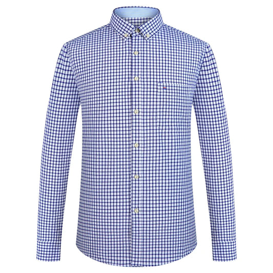 Men's Plaid Striped Oxford Long Sleeve Button-down Shirts with Pocket, Spring Fall 60% Cotton Versatile Casual Menswear Clothing