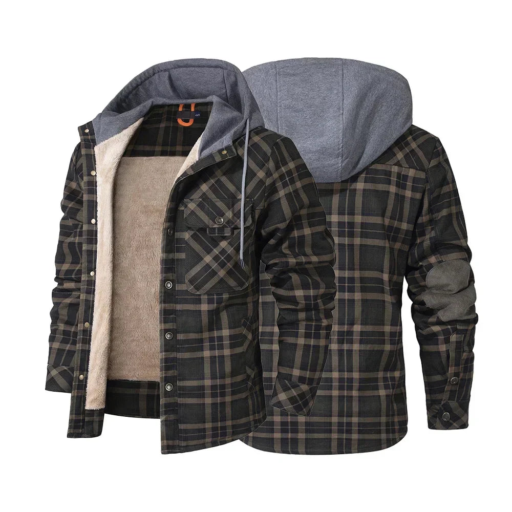 Men'S Jackets Winter Hooded Warm Coat Casual Thicken Plaid Work Flannel Snap Sherpa Lined Fleece Clothing Us Size