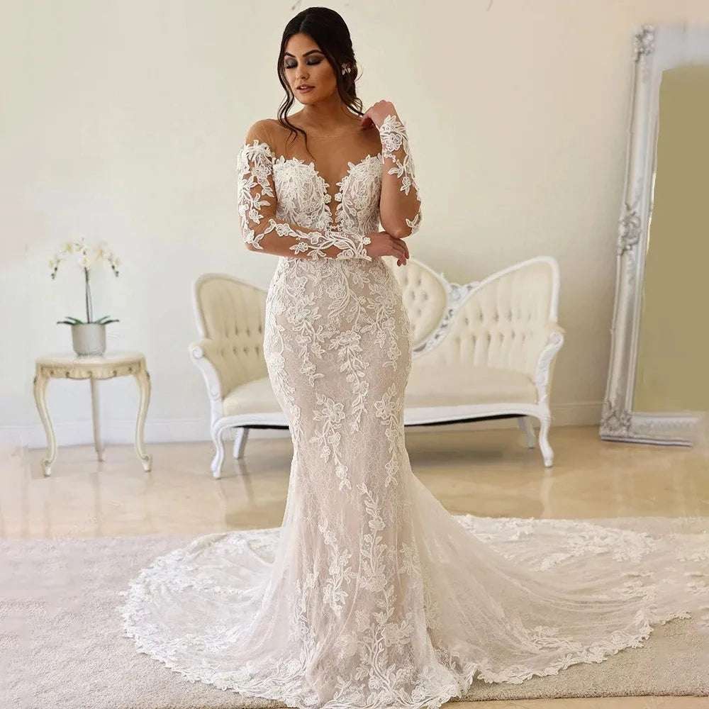 Elegant Wedding Dresses For Womenweetheart Long Sleeves Bridal Gowns Lace Appliques Backless Vestidos De Novia Customized 2025
