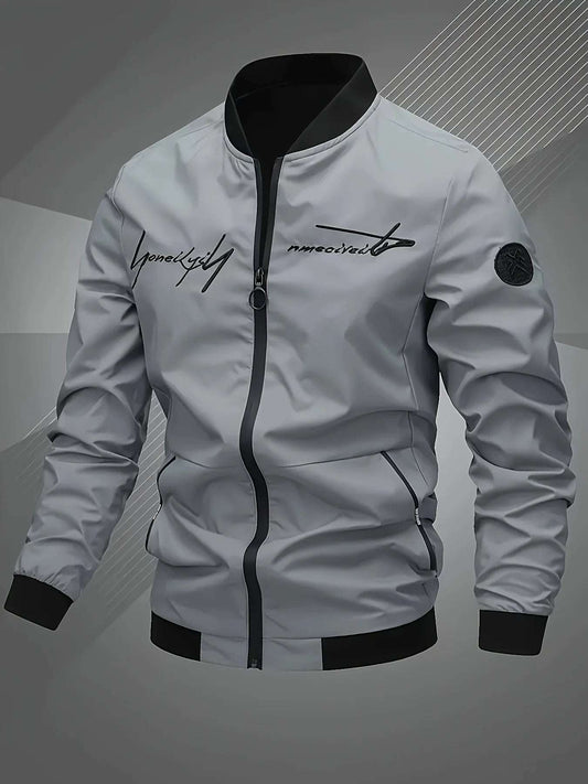 Trendy Men alphabet embroidered bomber jacket -  design, versatile casual style