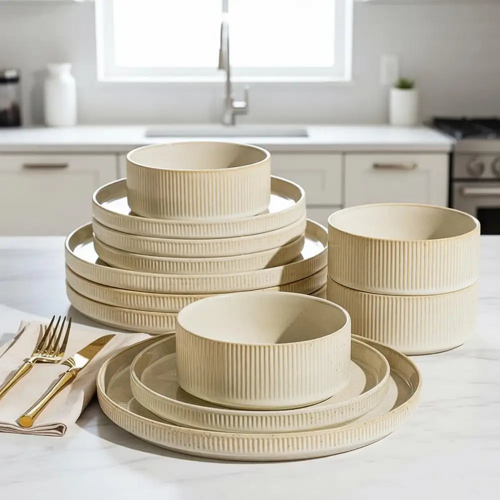 12-Piece Porcelain Dinnerware Set: Lightweight Speckled Plates & Bowls, Scratch-Resistant, Oven, Microwave, Dishwasher Safe
