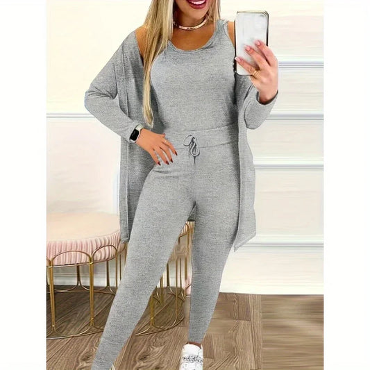 Drawstring Pocket Design Top, Trousers And Jacket Three-Piece Set Large Size Suit