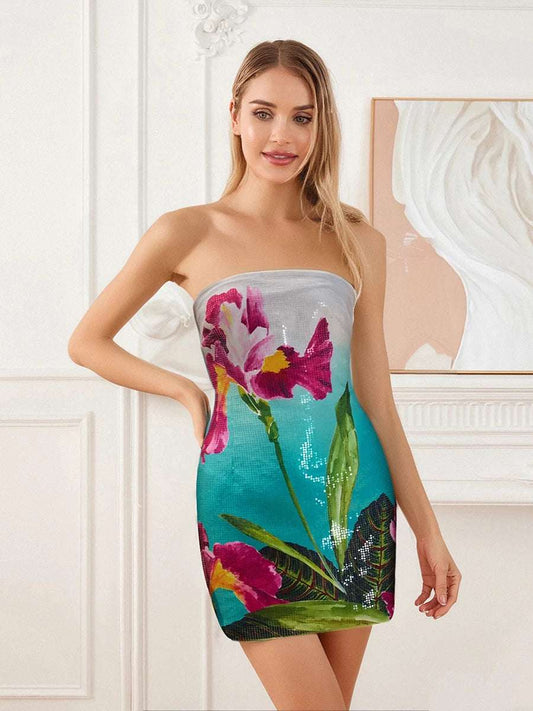 Women's  V-Neck Lace Bodycon Dress Sleeveless  Fit Cocktail Party Evening Mini Dress with Floral Print