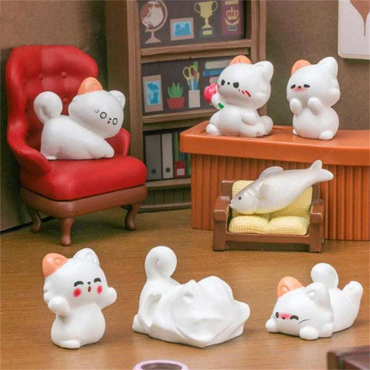 5PCS  Cat DIY Doll Mini Animals Cat Desktop Figurine Micro Gardening Car Ornament Landscape Animals Statue Fairy Toys Gift